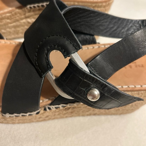 rag & bone August 38 1/2 Black Leather Espadrille Wedge Platform Sandal Bohemian - Picture 5 of 6
